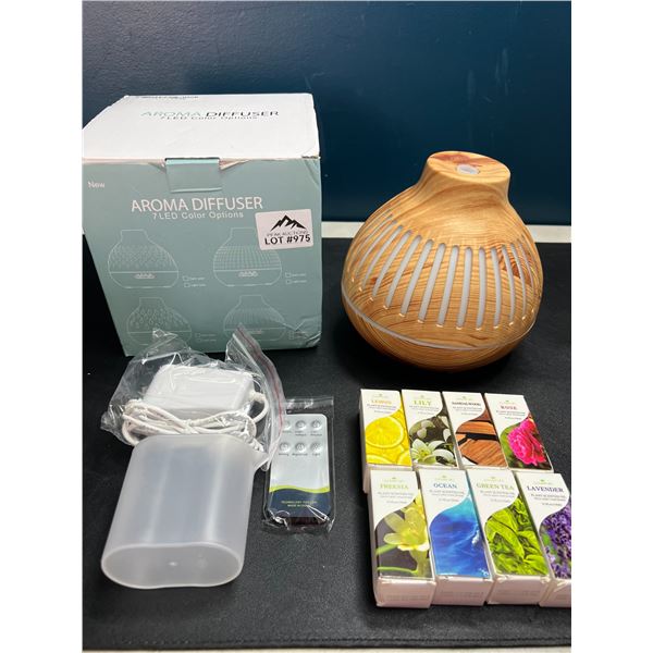 Lot of 1 Aroma Diffuser w/ 7 LED Colour Options & 8 Essential Oils