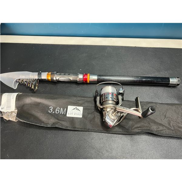 Lot of 1 Carbon Fibre Telescopic Fishing Rod & Reel
