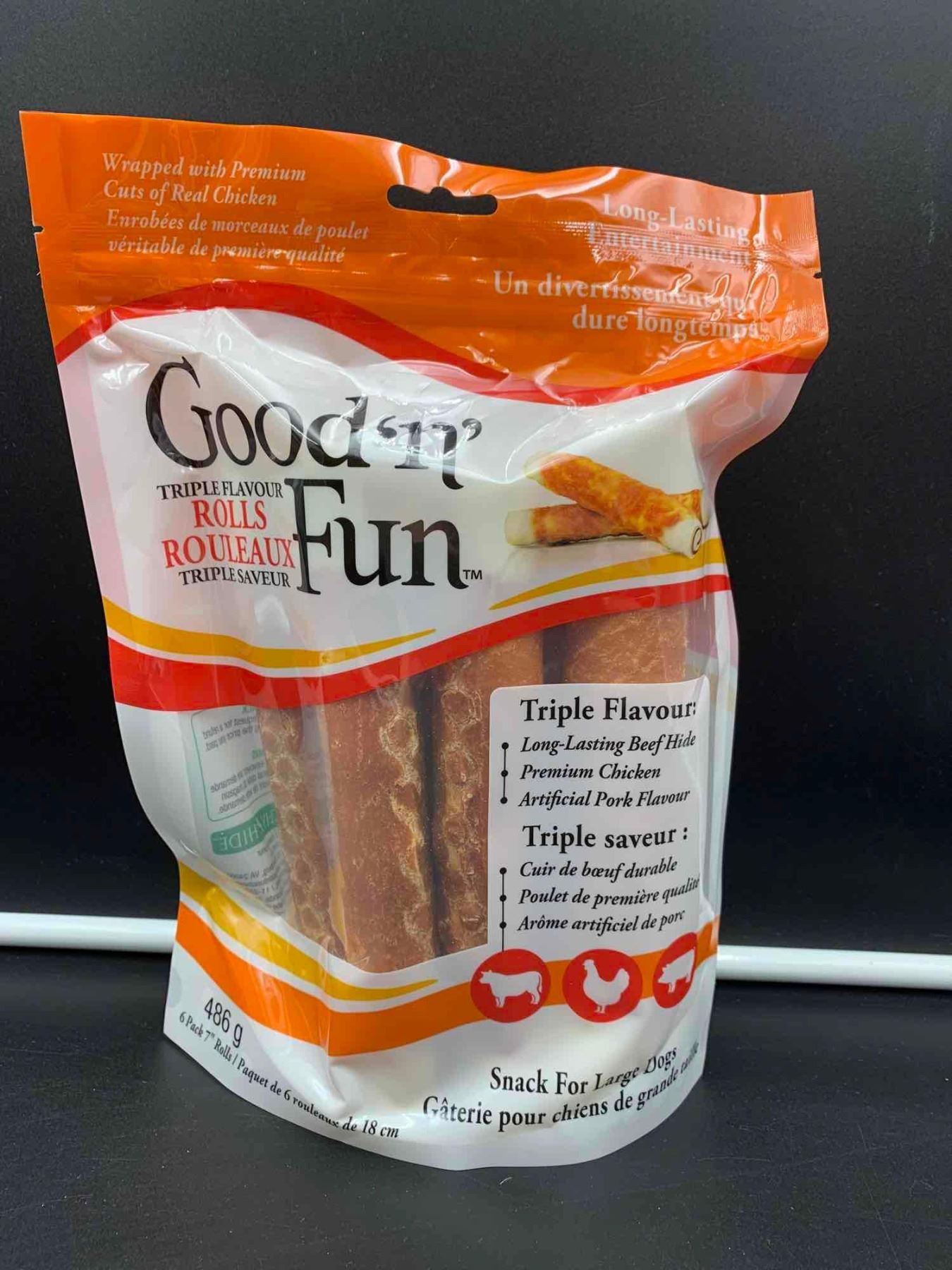 Good n' Fun Dog Treats Triple Flavour Rolls (486g)