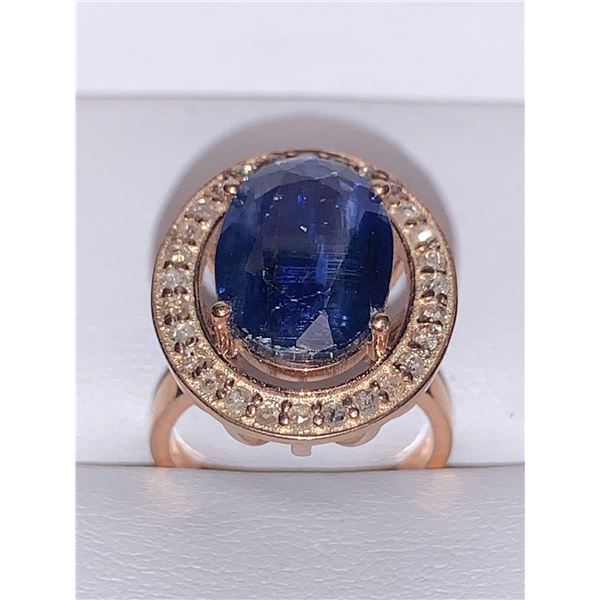 Natural Sapphire 6.35 Carat & Diamond Soliatire.925 silver and 14K Gold - Certificate Value $1700.00