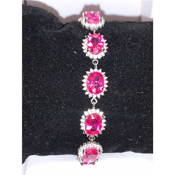Ladies .925 Silver Pink Topaz 17.05 Carat Multi Gemstone Bracelet - Certificate Value $2600.00