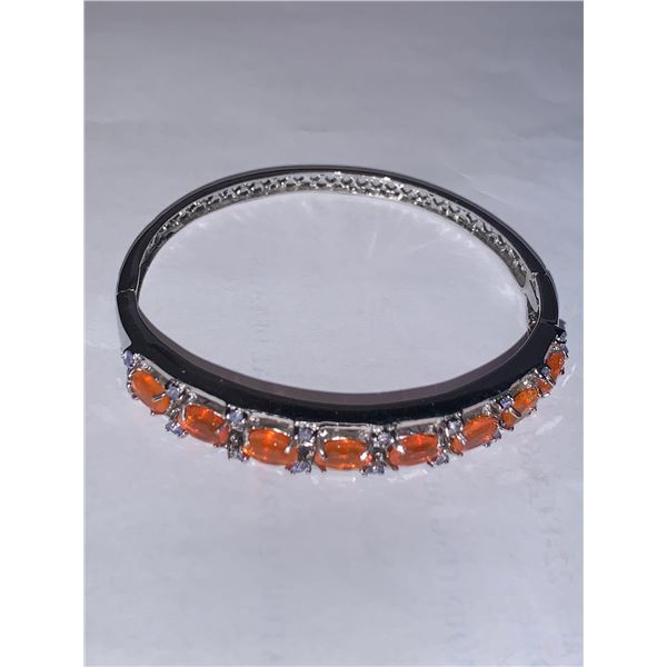 Natural Orange Opal 10.20 Carat Oval Cut Bangle Braclelet - Certificate Value $1500