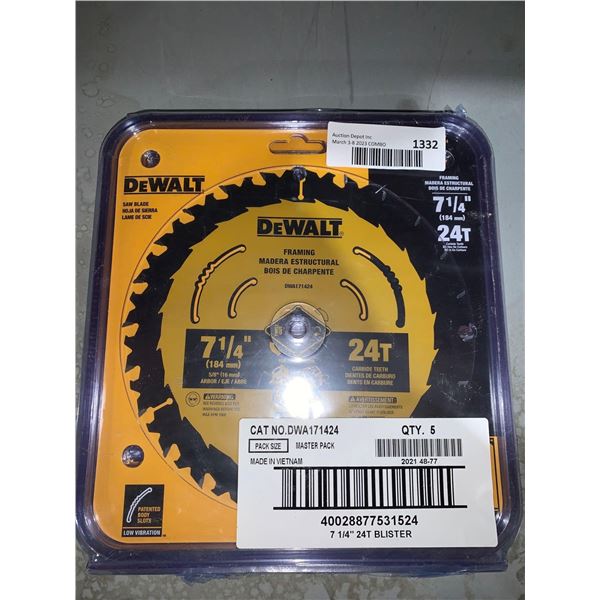 Lot of 4 DeWalt 24T Carbide Teeth  7-1/4" Framing Saw Blade
