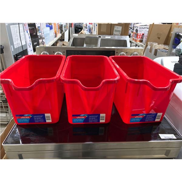 Lot of 3 Vileda Buckets with handles 15L