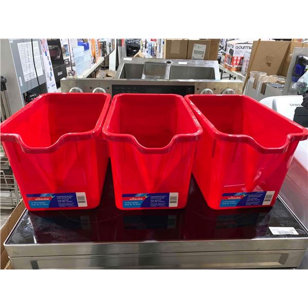 Lot of 3 Vileda Buckets with handles 15L