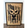 Image 1 : Woodline Designs American Flag / Deer Skull Wood Wall Art, 24" x 36"