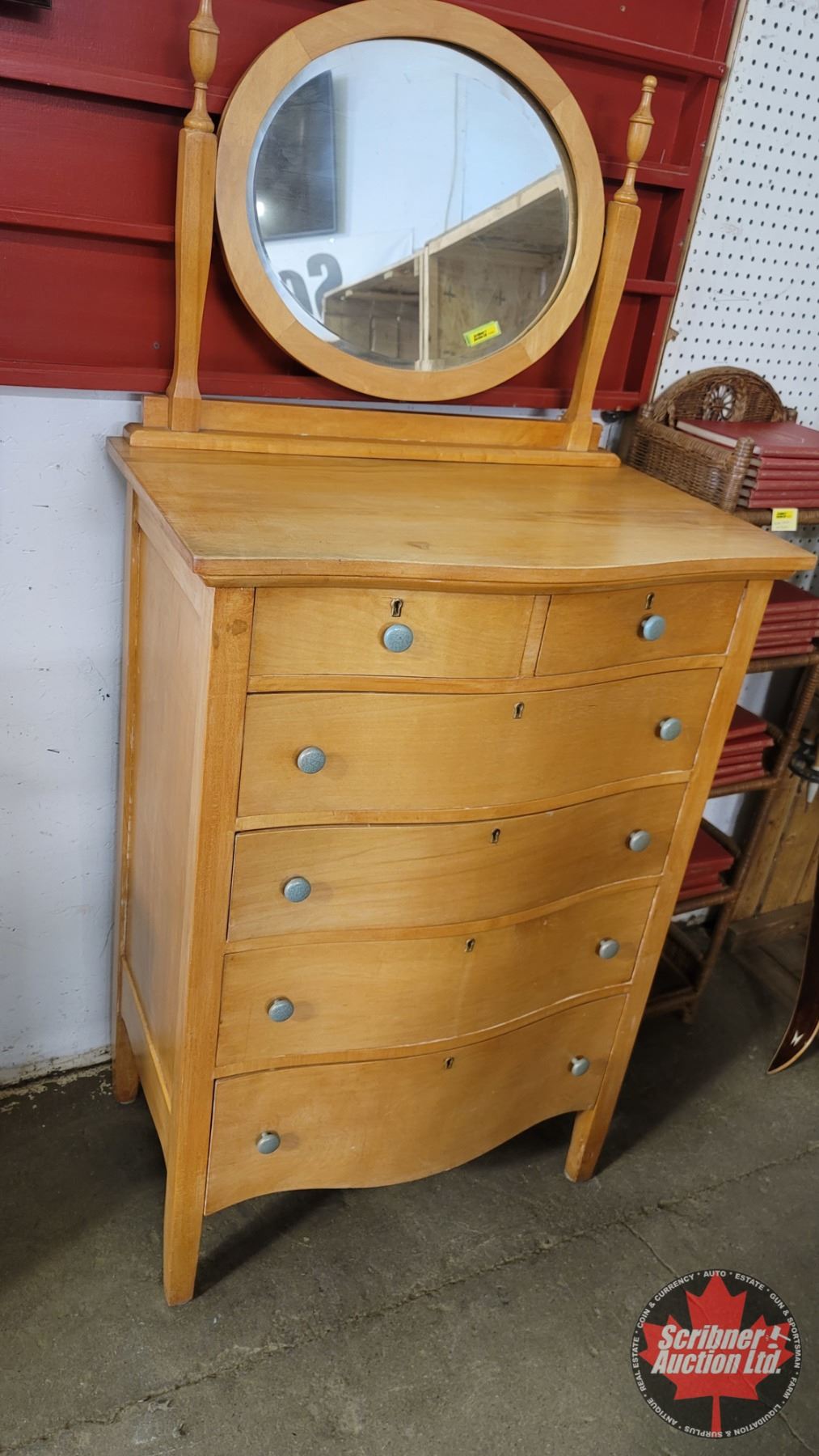 Wave Front HiBoy Dresser with Oval Bevelled Adjustable Mirror