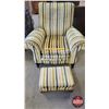 Image 1 : Striped Arm Chair with Footstool (Chair Measures: 35"H x 38"W x 35"D) (Needs Cleaning / TLC) (SEE PI