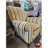 Image 4 : Striped Arm Chair with Footstool (Chair Measures: 35"H x 38"W x 35"D) (Needs Cleaning / TLC) (SEE PI