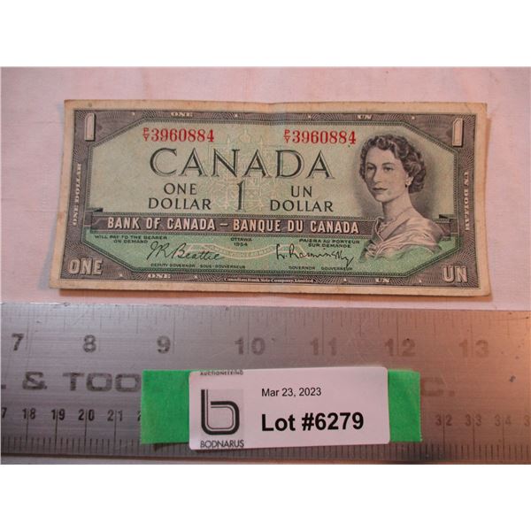 1954 Canadian One Dollar Bill Bodnarus Auctioneering 1954-canadian-one-dollar-bill-bodnarus-auctioneering