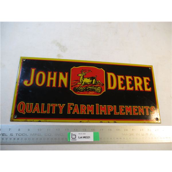 Porcelain John Deere Quality Farm Implements Sign (18x8)