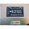 Image 1 : 1967 Winnipeg Bicycle Plate