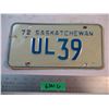 Image 1 : 1972 Low Number UL Saskatchewan License Plate