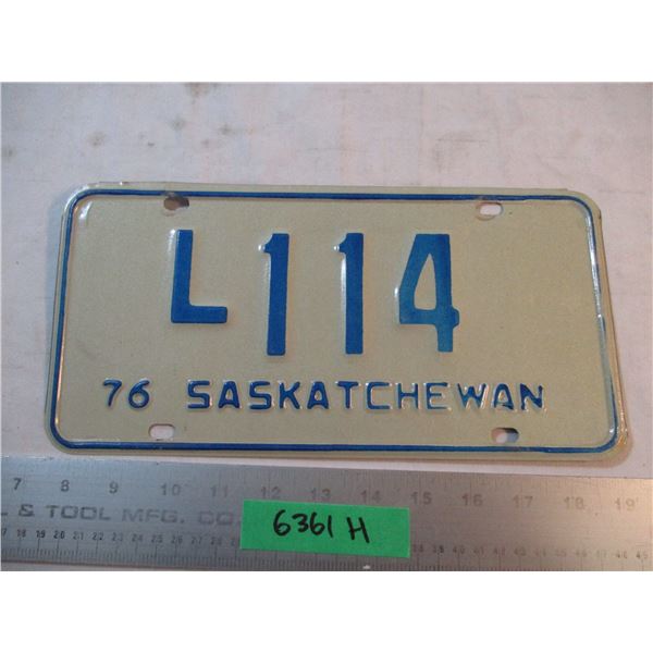 1976 Low Number Livery  Saskatchewan License Plate