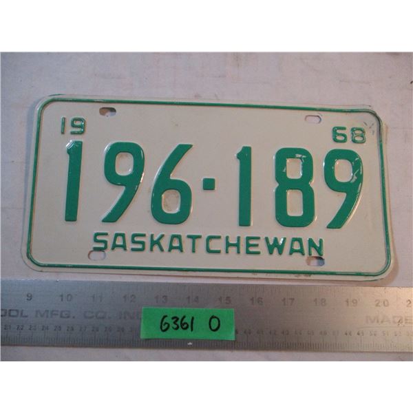 1968 Saskatchewan License Plate