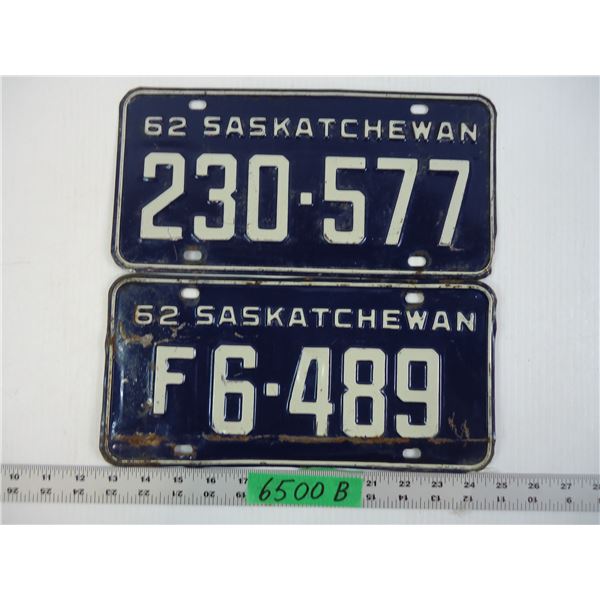 (2) 1962 Saskatchewan License Plates