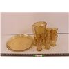 Image 1 : Flora Gold Depression Pitcher, Tumblers + Tray