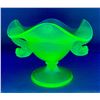 Image 1 : Fenton Uranium/Ice Green Glass "Double Dolphins" Stemmed Ruffled Candy Dish Circa 1920