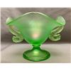 Image 2 : Fenton Uranium/Ice Green Glass "Double Dolphins" Stemmed Ruffled Candy Dish Circa 1920