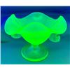 Image 3 : Fenton Uranium/Ice Green Glass "Double Dolphins" Stemmed Ruffled Candy Dish Circa 1920