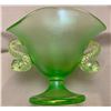 Image 4 : Fenton Uranium/Ice Green Glass "Double Dolphins" Stemmed Ruffled Candy Dish Circa 1920