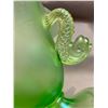Image 5 : Fenton Uranium/Ice Green Glass "Double Dolphins" Stemmed Ruffled Candy Dish Circa 1920