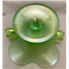 Image 6 : Fenton Uranium/Ice Green Glass "Double Dolphins" Stemmed Ruffled Candy Dish Circa 1920