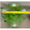 Image 7 : Fenton Uranium/Ice Green Glass "Double Dolphins" Stemmed Ruffled Candy Dish Circa 1920