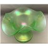 Image 8 : Fenton Uranium/Ice Green Glass "Double Dolphins" Stemmed Ruffled Candy Dish Circa 1920