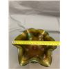 Image 4 : Fenton Green Carnival Glass "Vintage Grapes" Stemmed Ruffled Large Comport / Circa 1907