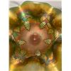 Image 5 : Fenton Green Carnival Glass "Vintage Grapes" Stemmed Ruffled Large Comport / Circa 1907