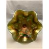 Image 7 : Fenton Green Carnival Glass "Vintage Grapes" Stemmed Ruffled Large Comport / Circa 1907