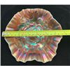 Image 2 : Dugan Peach Opal Carnival Glass "Belle Flower" Crimped Ruffled Candy Dish / Circa 1911
