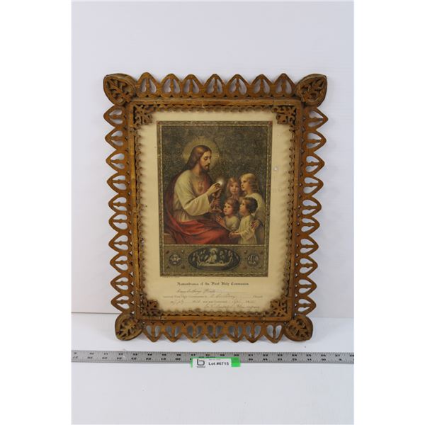 Vintage Wooden Religious Picture Frame- 1935