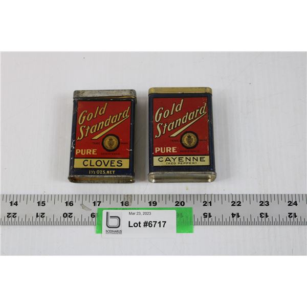 (2) Antique Gold Standard Spice Cans