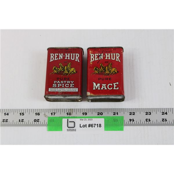 (2) Antique Ben Hur Spice Cans