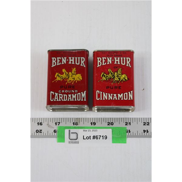 (2) Antique Ben Hur Spice Cans