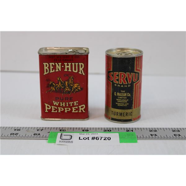 (2) Antique Spice Cans - Ben Hur and Servu