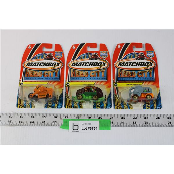 NOS Lot of 3 Matchbox Hero City Cars No 15, 19, 20 (Factory Sealed)