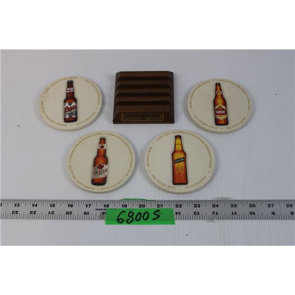 Assorted Beer Coasters and Stand