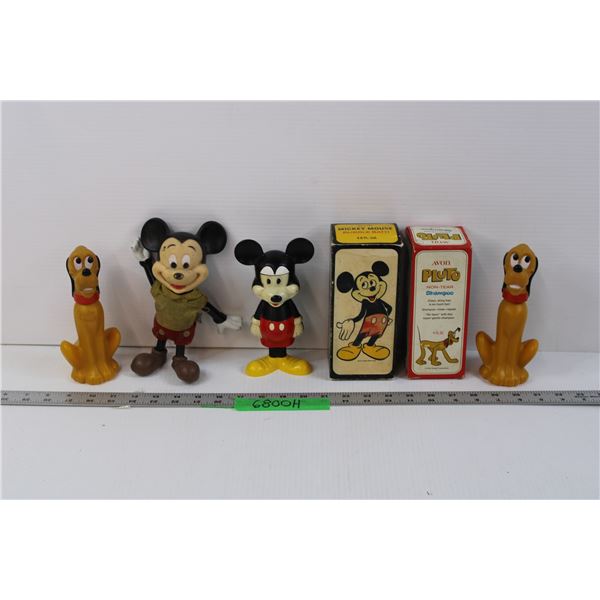 Vintage Mickey Mouse and Pluto Lot - Toys and Avon Bath Products