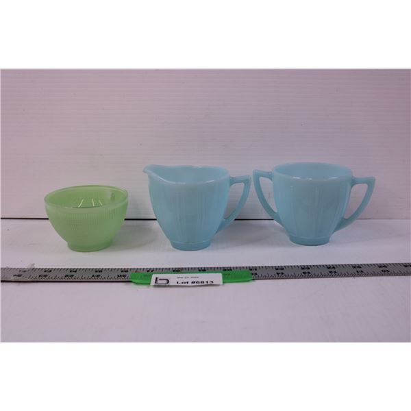 Pyrex Robin Egg Blue Cream and Sugar Set and Misc. Cup