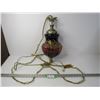 Image 1 : Vintage Cranberry Glass Swag Lamp w/Metal Flower Design