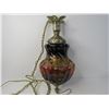 Image 5 : Vintage Cranberry Glass Swag Lamp w/Metal Flower Design