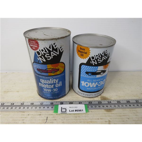 Drive N' Save 10w-30 Motor Oil Cans (empty - one red car - one black Car)