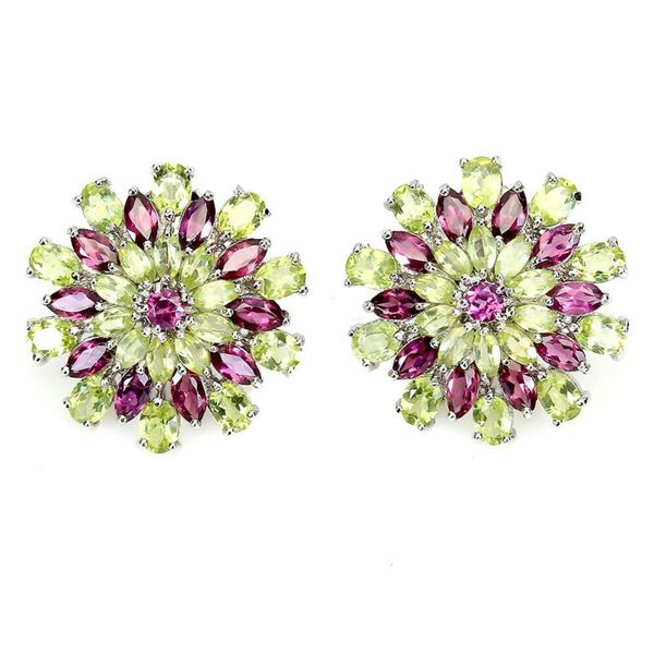 Natural Marquise Rhodolite Garnet & Peridot Earrings