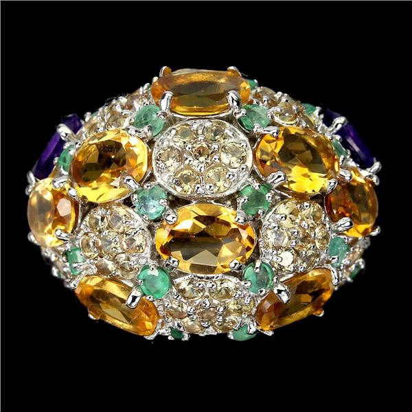 Natural Citrine Amethyst Emerald Sapphire Ring