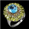 Image 2 : Natural Swiss Blue Topaz Peridot Sapphire Ring