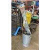 Image 1 : GALVANIZED GARBAGE CAN WITH BAMBOO TORCHES, CARTS AND POST MOUNT