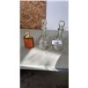 Image 1 : 2 DECANTERS AND GLASS FLASK